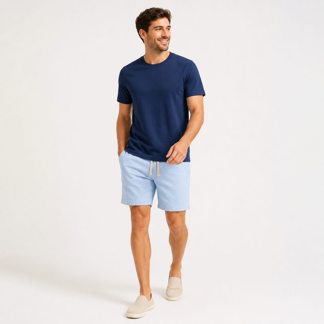 Conjunto Camiseta + Short Linho Betini's - Azul Marinho + Azul Bebê