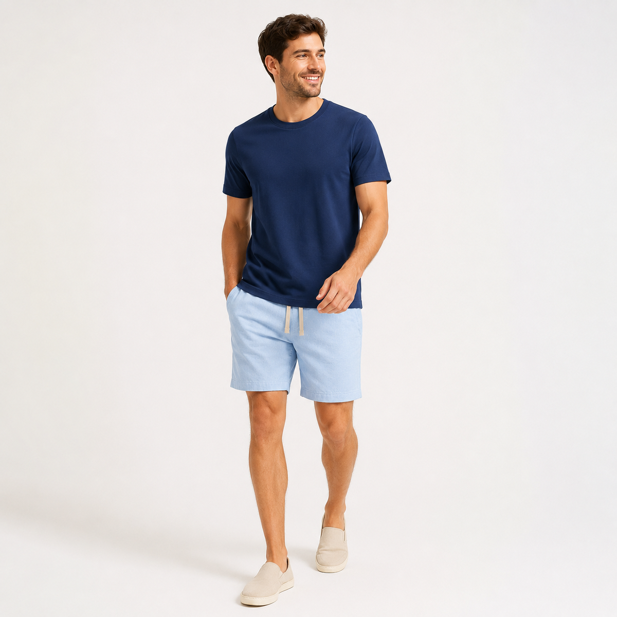 Conjunto Camiseta + Short Linho Betini's - Azul Marinho + Azul Bebê