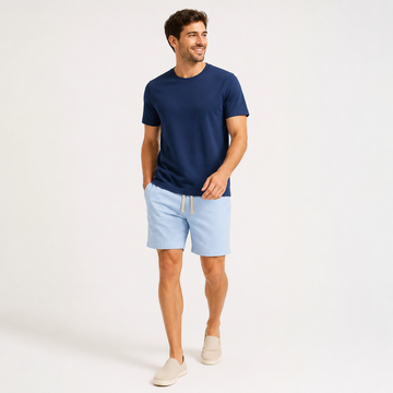 Conjunto Camiseta + Short Linho Betini's - Azul Marinho + Azul Bebê