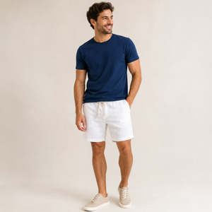 Conjunto Camiseta + Short Linho Betini's - Azul Marinho + Branco