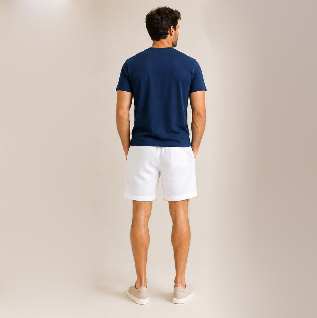 Conjunto Camiseta + Short Linho Betini's - Azul Marinho + Branco