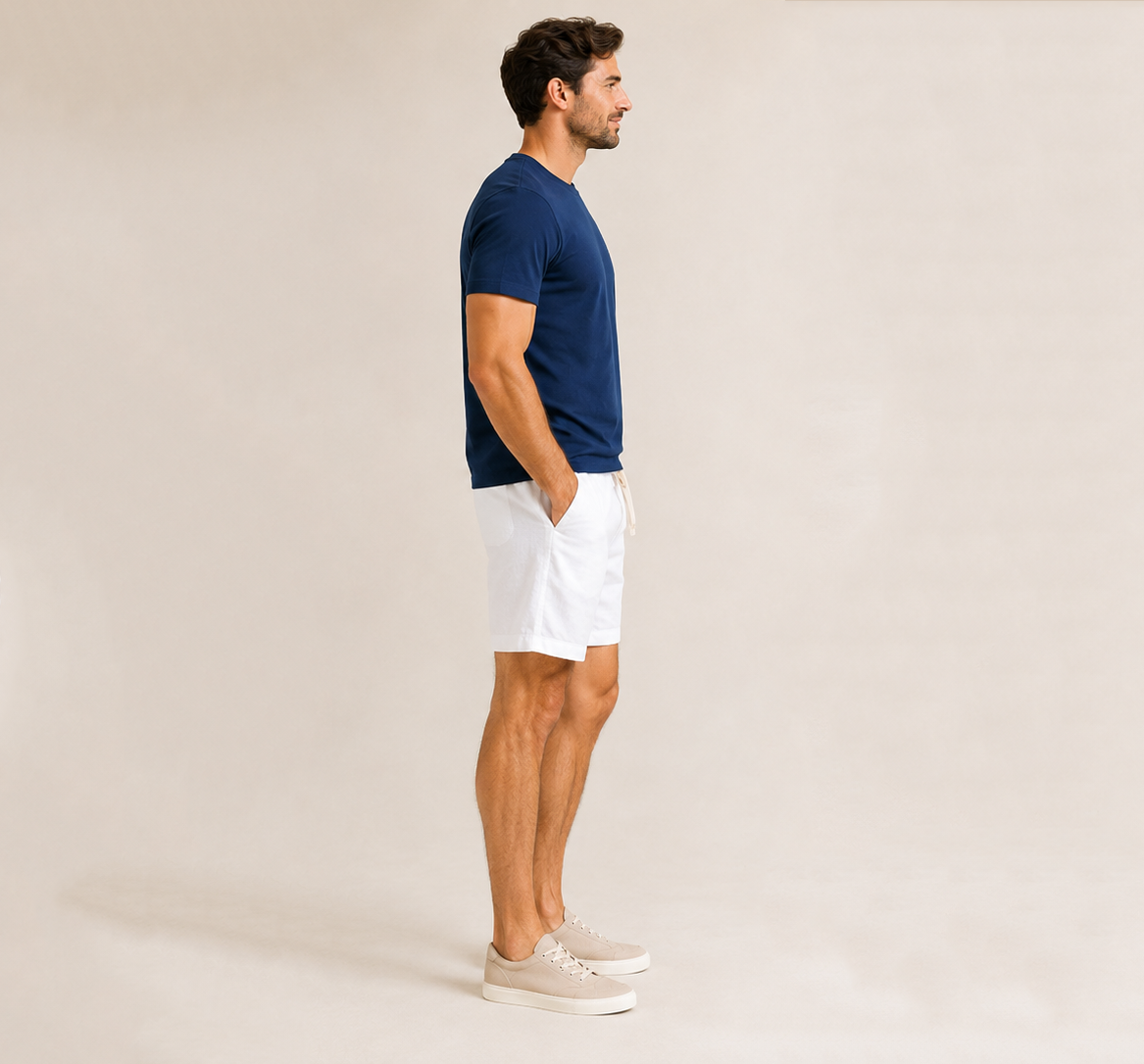 Conjunto Camiseta + Short Linho Betini's - Azul Marinho + Branco