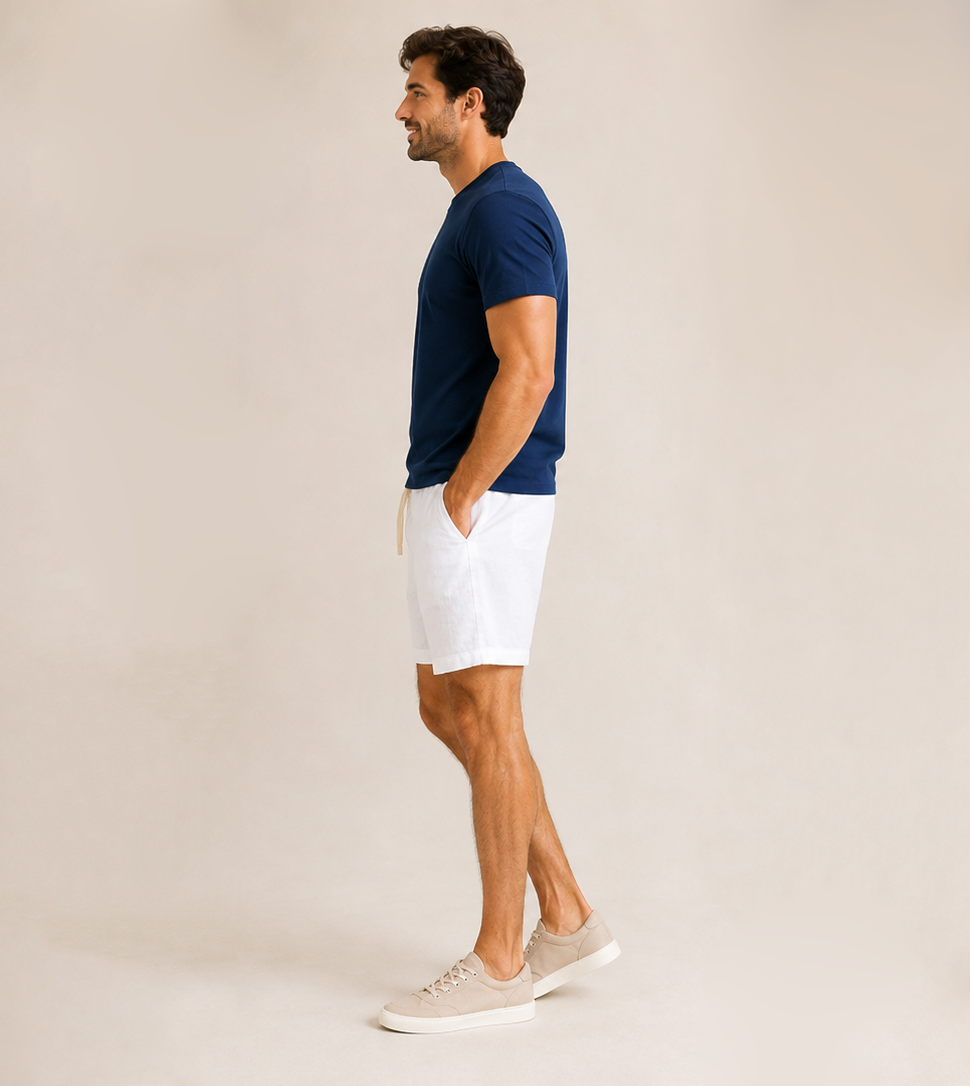 Conjunto Camiseta + Short Linho Betini's - Azul Marinho + Branco
