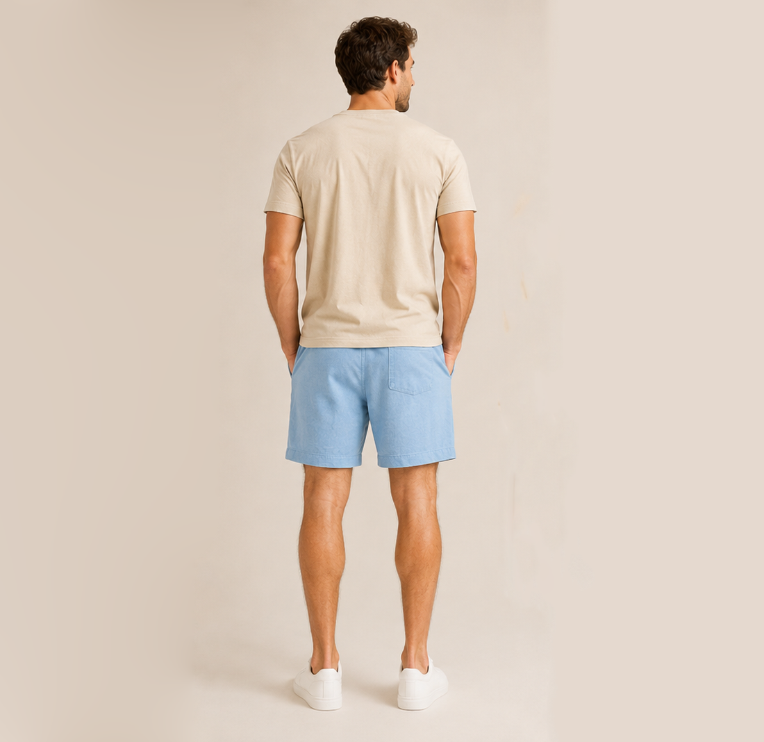 Conjunto Camiseta + Short Linho Betini's - Bege + Azul Bebê