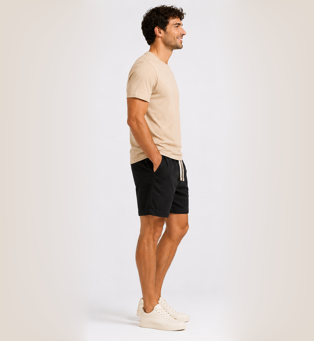 Conjunto Camiseta + Short Linho Betini's - Bege + Preto