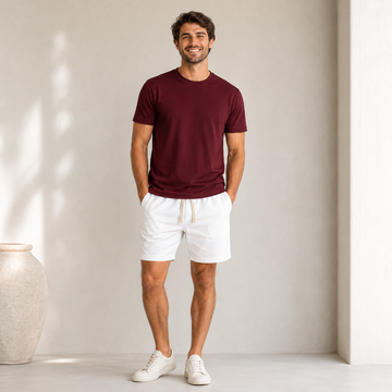 Conjunto Camiseta + Short Linho Betini's - Bordô + Branco