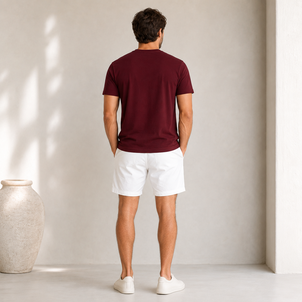 Conjunto Camiseta + Short Linho Betini's - Bordô + Branco