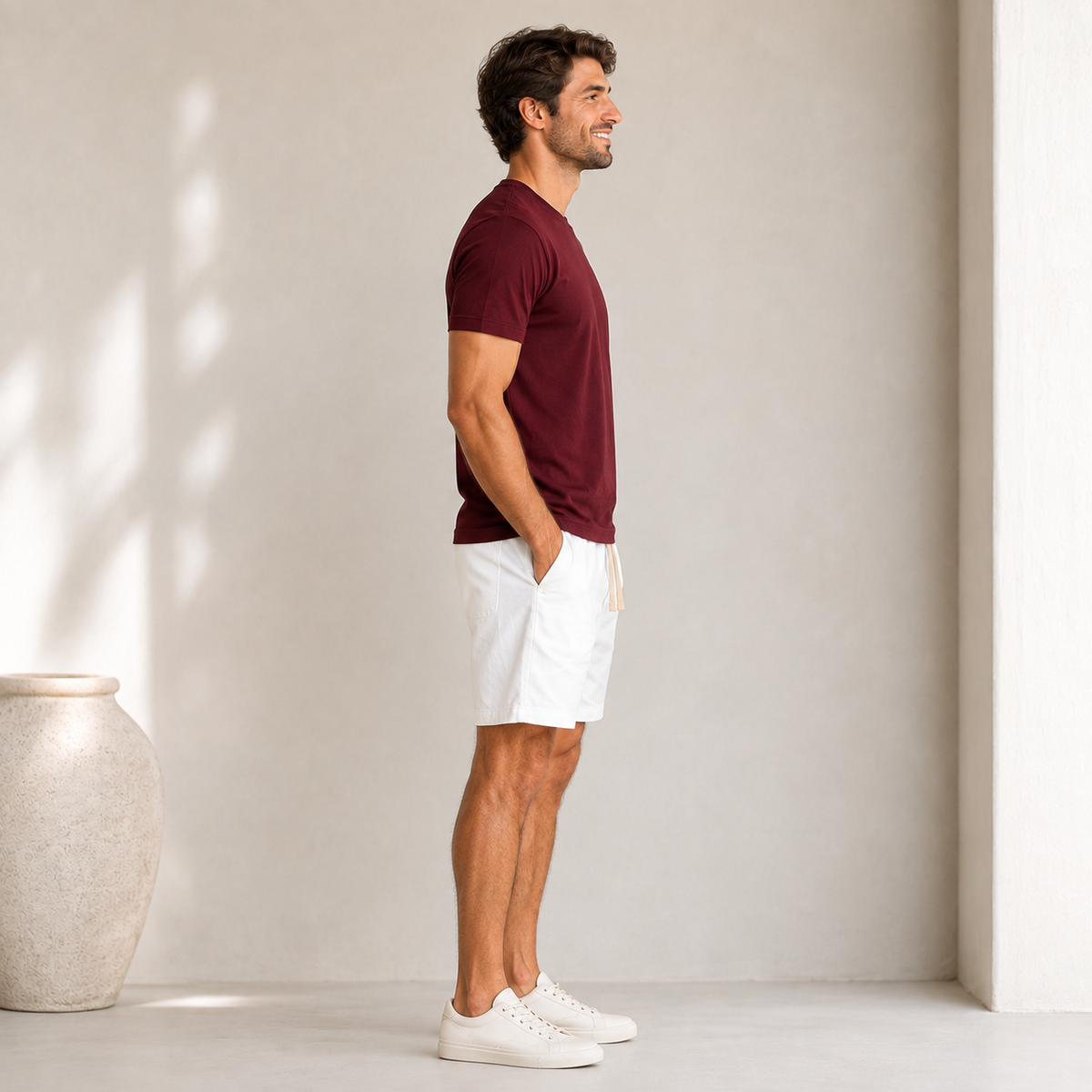 Conjunto Camiseta + Short Linho Betini's - Bordô + Branco