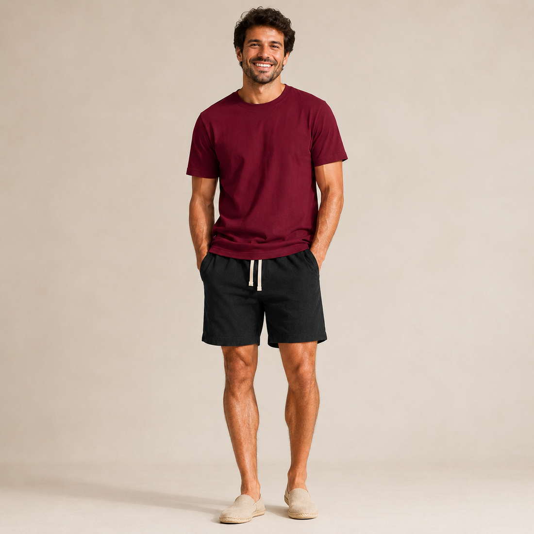 Conjunto Camiseta + Short Linho Betini's - Bordô + Preto
