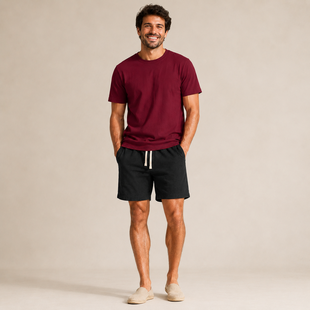 Conjunto Camiseta + Short Linho Betini's - Bordô + Preto