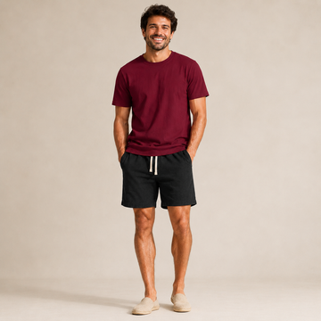Conjunto Camiseta + Short Linho Betini's - Bordô + Preto