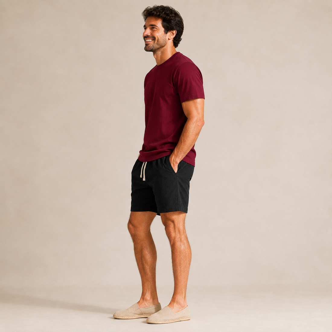 Conjunto Camiseta + Short Linho Betini's - Bordô + Preto