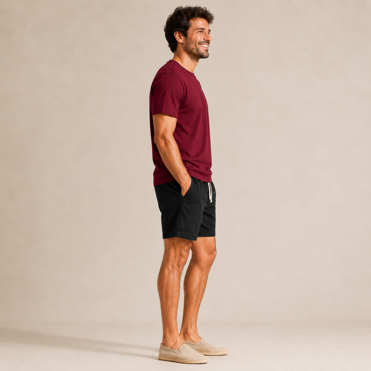 Conjunto Camiseta + Short Linho Betini's - Bordô + Preto