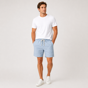 Conjunto Camiseta + Short Linho Betini's - Branco + Azul Bebê