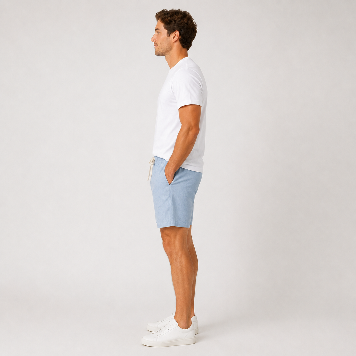 Conjunto Camiseta + Short Linho Betini's - Branco + Azul Bebê