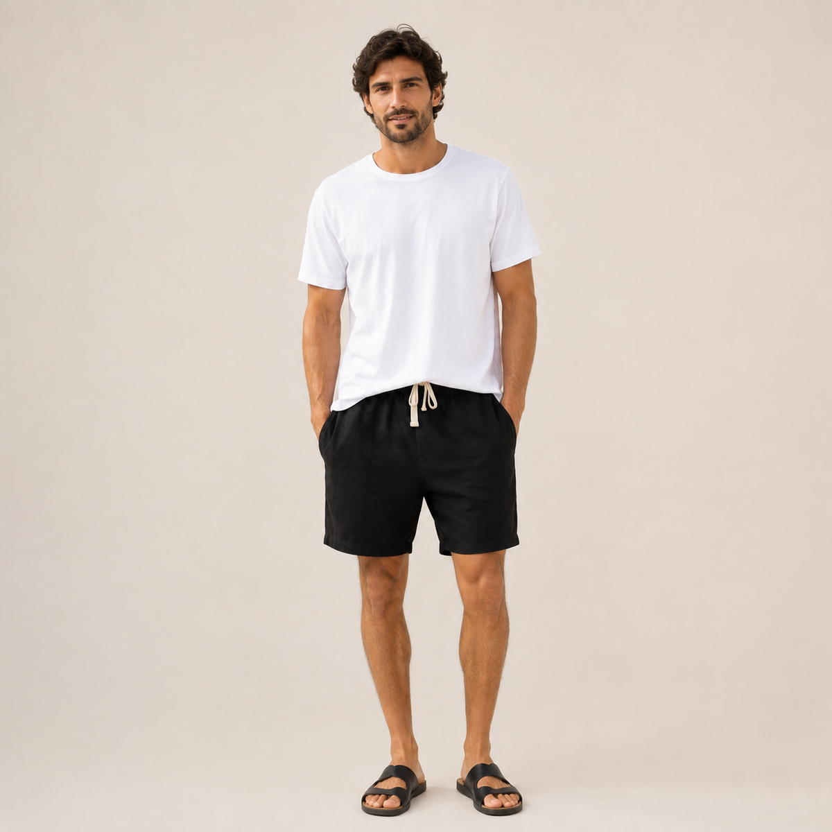 Conjunto Camiseta + Short Linho Betini's - Branco + Preto