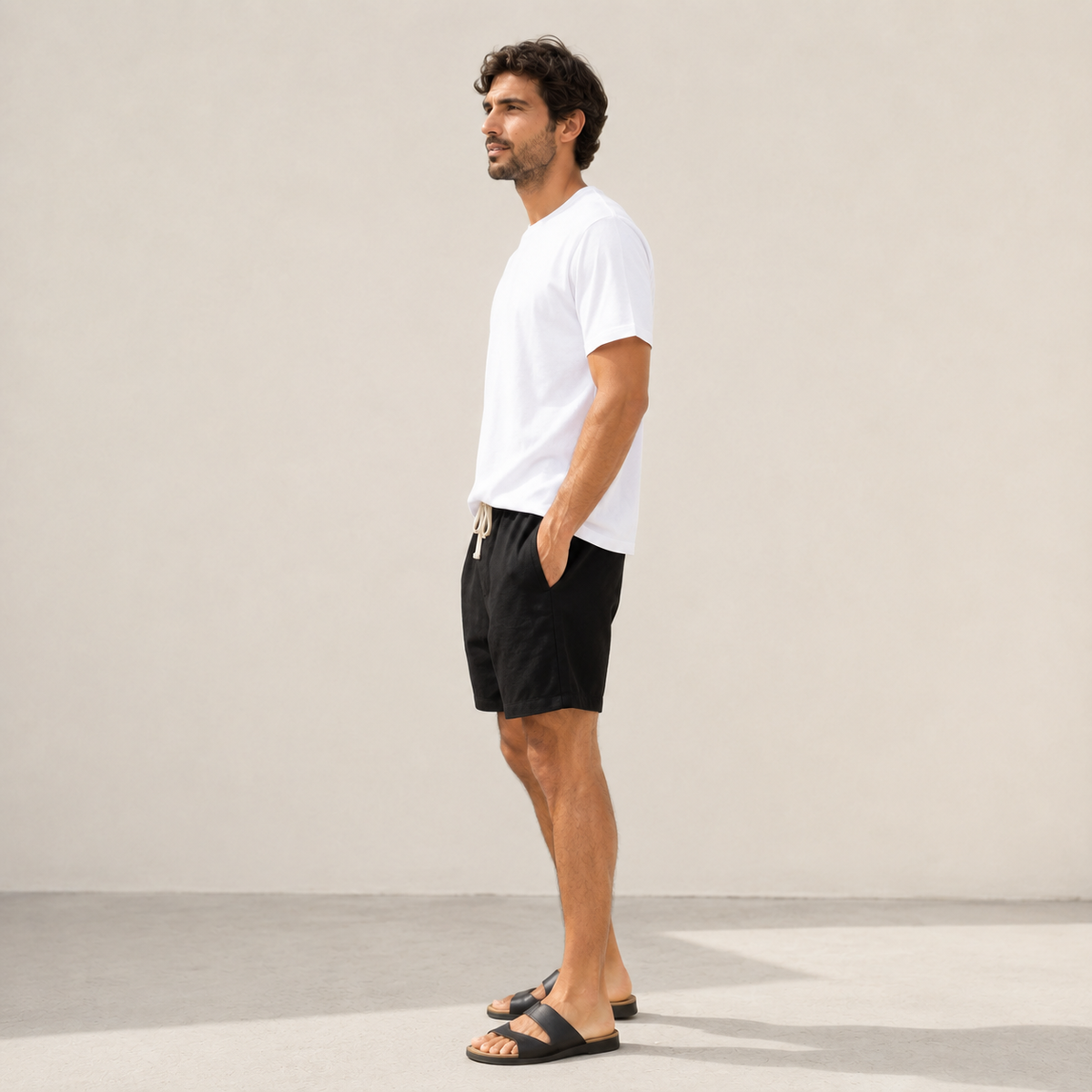 Conjunto Camiseta + Short Linho Betini's - Branco + Preto