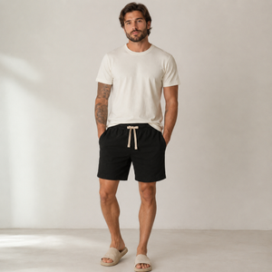 Conjunto Camiseta + Short Linho Betini's - Off + Preto