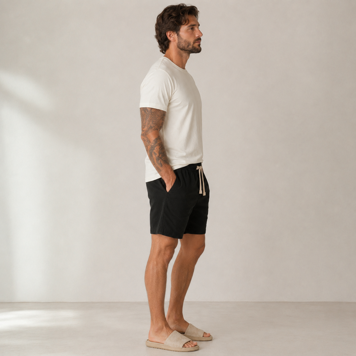 Conjunto Camiseta + Short Linho Betini's - Off + Preto