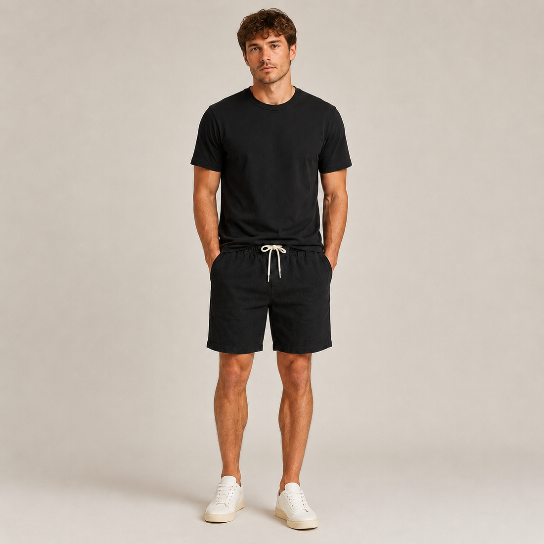 Conjunto Camiseta + Short Linho Betini's - Preto + Preto