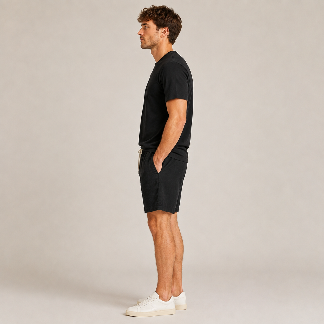 Conjunto Camiseta + Short Linho Betini's - Preto + Preto